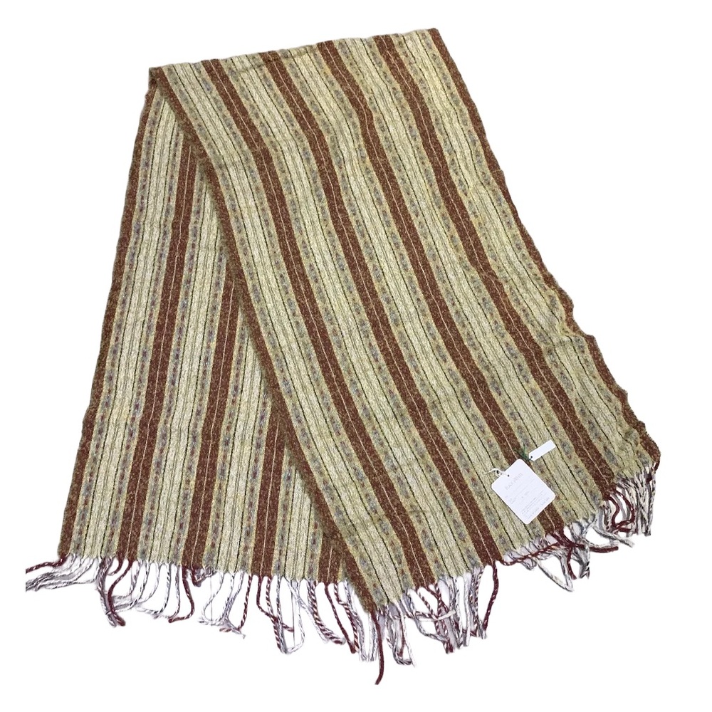 NWT Black & White Japan Wool Scarf - Olive & Burgundy Striped
